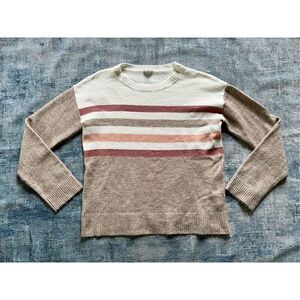 Hem & Thread Ivory Tan Color Block Stripe Acrylic Blend Sweater Large